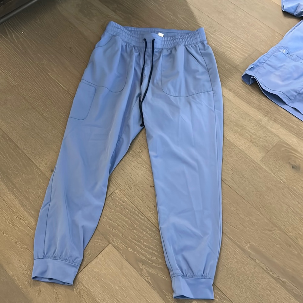Large light blue scrub joggers
